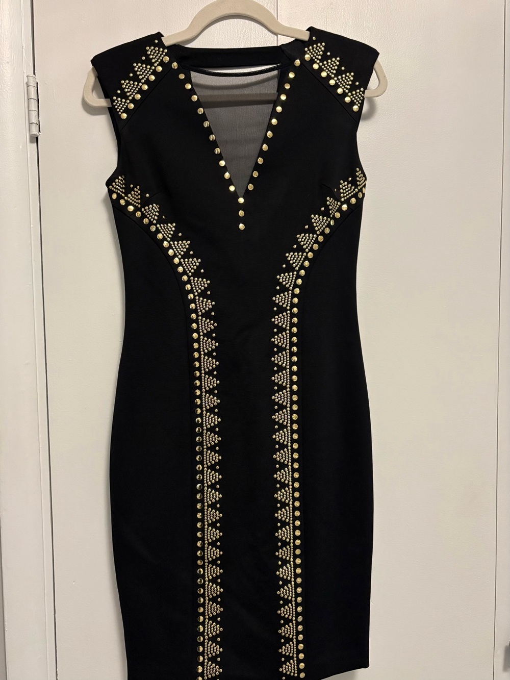 Cache Black Sheath Dress with Gold Embellishments Size 6 NWT $188
